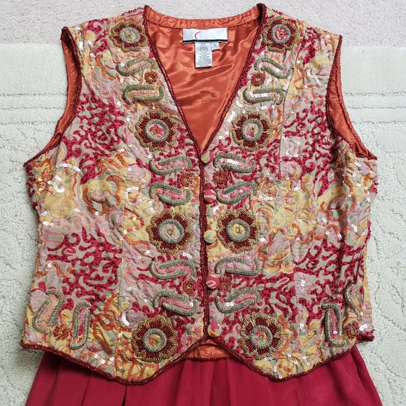 Vintage Class Silk Trousers with Embroidered Beaded Vest Set Sz14 - Picture 2 of 15